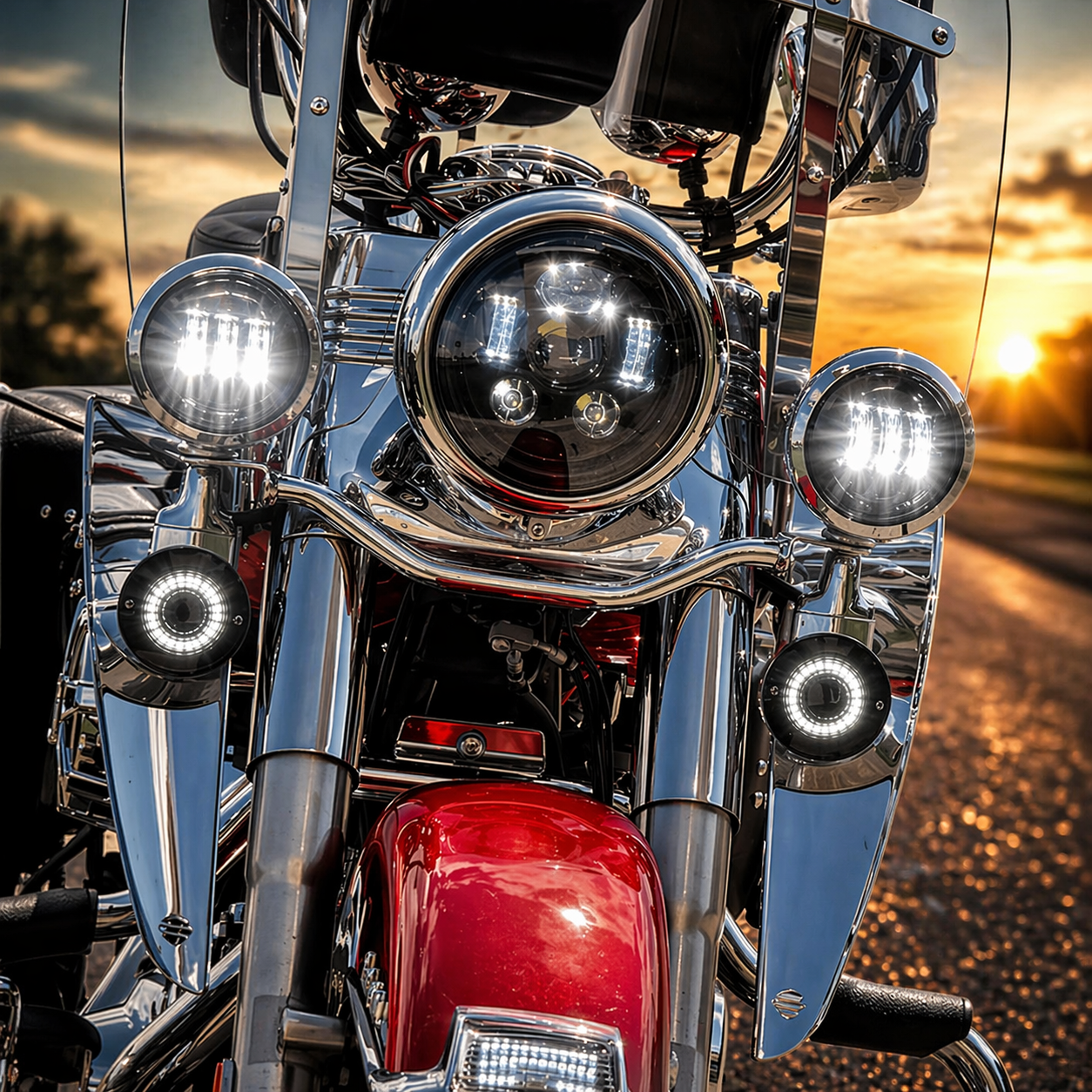 Eagle Lights 7" LED Headlight and 4.5" LED Passing Light Kit for Harley-Davidson® and Indian® Motorcycles - Generation III / Black
