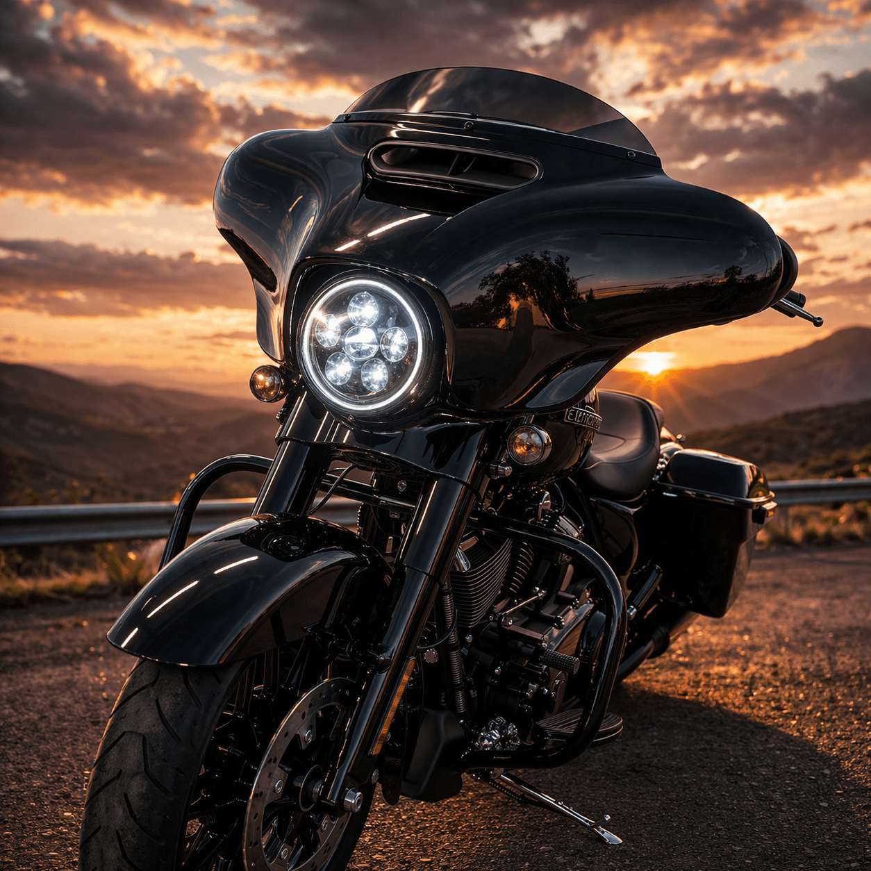 Eagle Lights 7" LED Headlight Kit for Harley Davidson and Indian Motorcycles - Generation III / Black