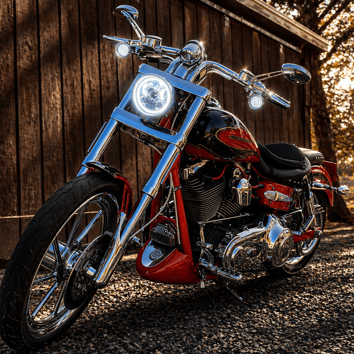 Eagle Lights 5 3/4" LED Headlight Kit with Halo Ring for Harley-Davidson® and Indian® Motorcycles - Generation III / Chrome