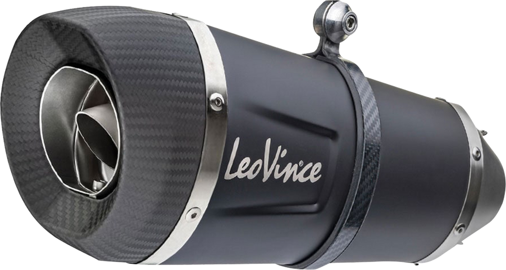 LeoVince 14405SBU black exhaust muffler close-up