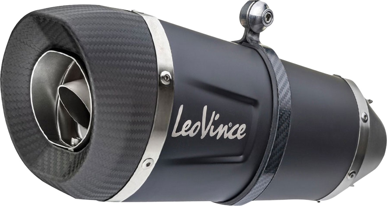 LeoVince 14405SBU black exhaust muffler close-up
