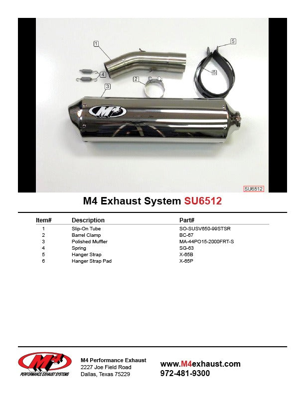 M4 Exhaust 1999-02 Suzuki SV 650 Slip On System – Polished
