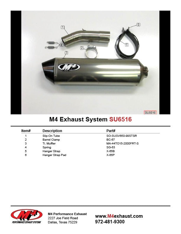 M4 Exhaust 1999-02 Suzuki SV 650 Slip On System – Titanium