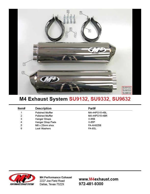 M4 Exhaust 1999-03 Suzuki TL1000R Bolt On – Dual Polished