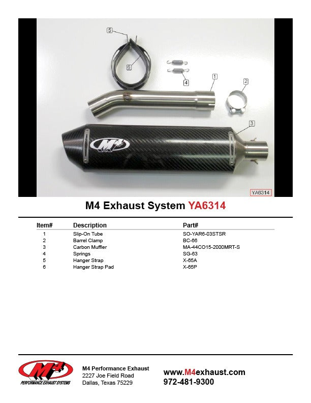 M4 Exhaust 2003-05 Yamaha R6 – 2006-10 YZF R6S Slip On – Carbon