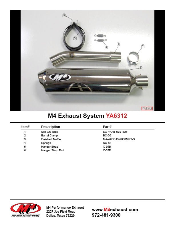 M4 Exhaust 2003-05 Yamaha R6 – 2006-10 YZF R6S Slip On – Polished
