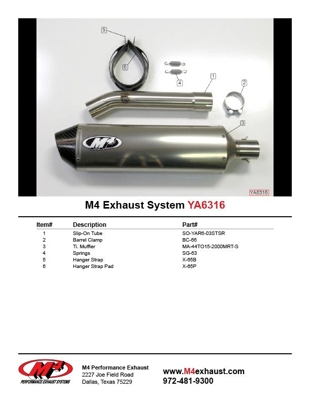 M4 Exhaust 2003-05 Yamaha R6 – 2006-10 YZF R6S Slip On – Titanium
