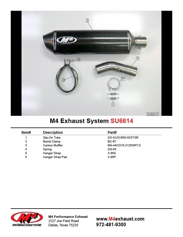 M4 Exhaust 2003-10 Suzuki SV 650 Slip On System – Carbon