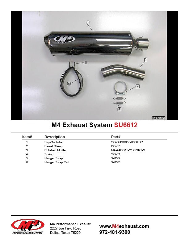 M4 Exhaust 2003-10 Suzuki SV 650 Slip On System – Polished