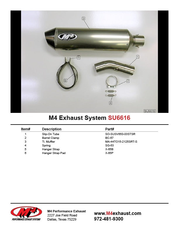 M4 Exhaust 2003-10 Suzuki SV 650 Slip On System – Titanium