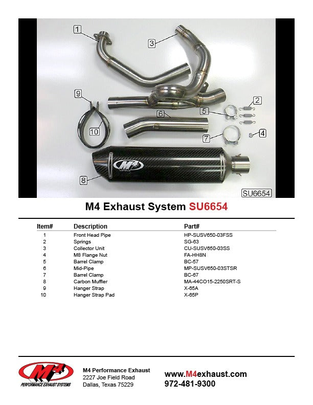M4 Exhaust 2003 Suzuki SV 650 Full System – Carbon