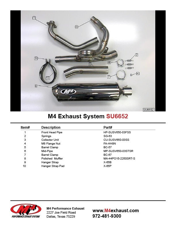 M4 Exhaust 2003 Suzuki SV 650 Full System – Polished