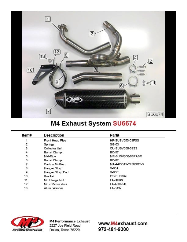 M4 Exhaust 2003 Suzuki SV 650 Race Full System – Carbon