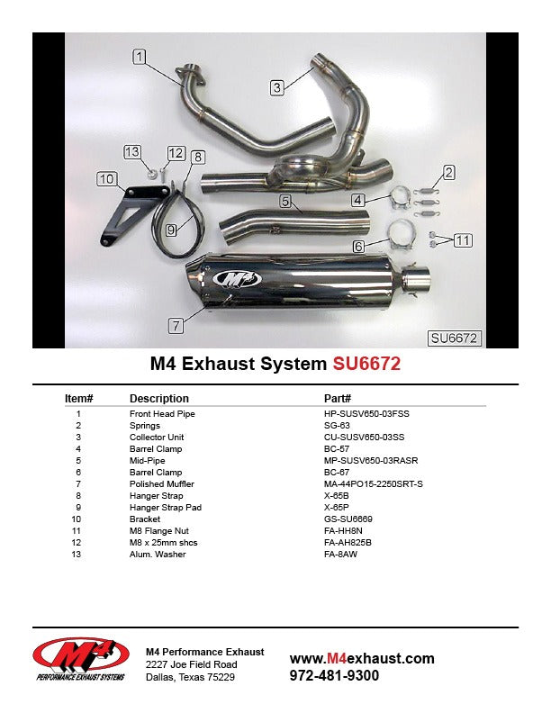 M4 Exhaust 2003 Suzuki SV 650 Race Full System – Polished