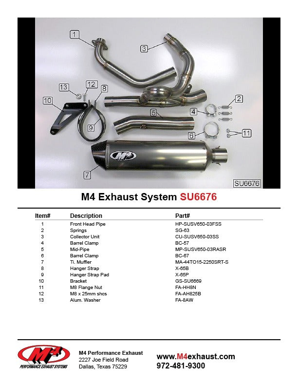 M4 Exhaust 2003 Suzuki SV 650 Race Full System – Titanium