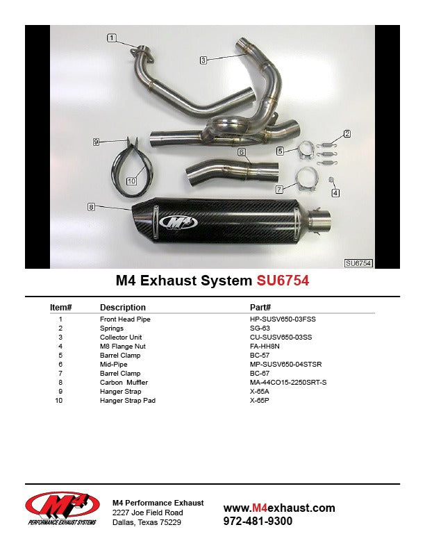 M4 Exhaust 2004-10 Suzuki SV 650 Full System – Carbon