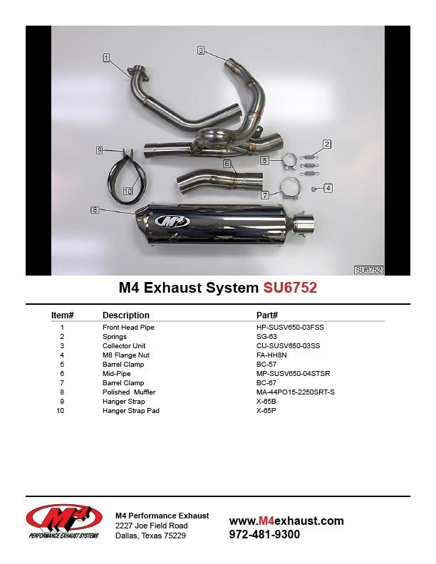M4 Exhaust 2004-10 Suzuki SV 650 Full System – Polished