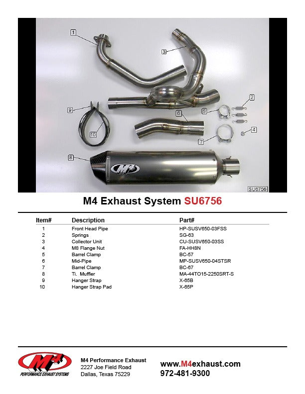 M4 Exhaust 2004-10 Suzuki SV 650 Full System – Titanium