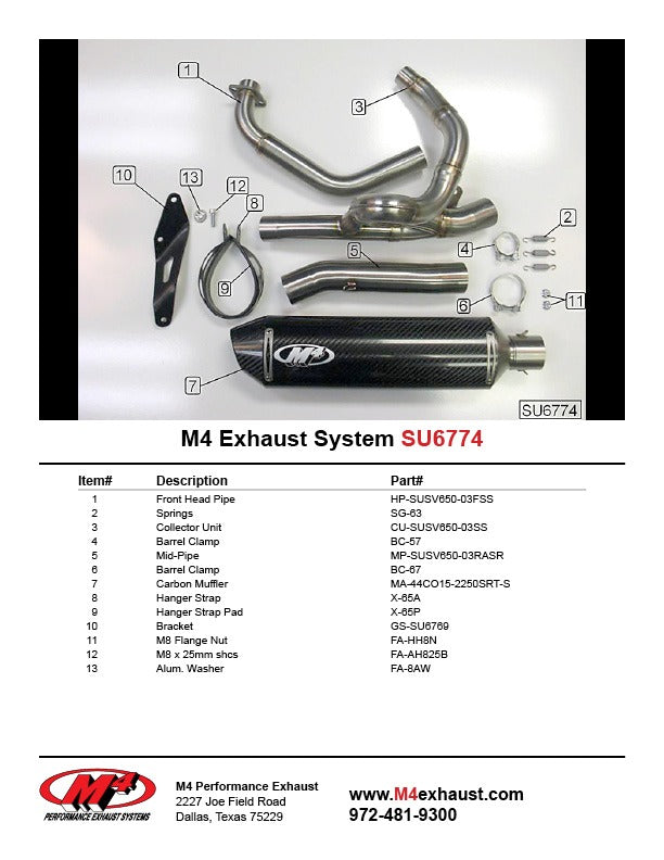 M4 Exhaust 2004-10 Suzuki SV 650 Race Full System – Carbon
