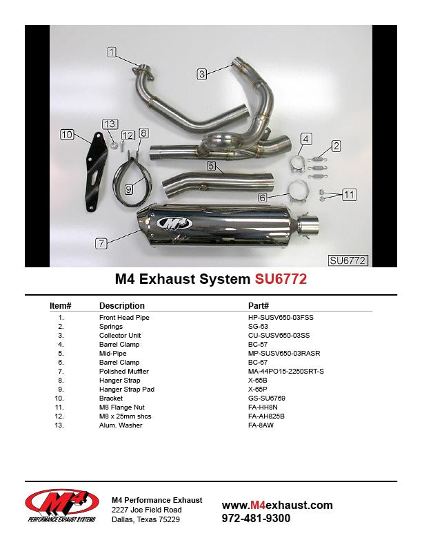 M4 Exhaust 2004-10 Suzuki SV 650 Race Full System – Polished