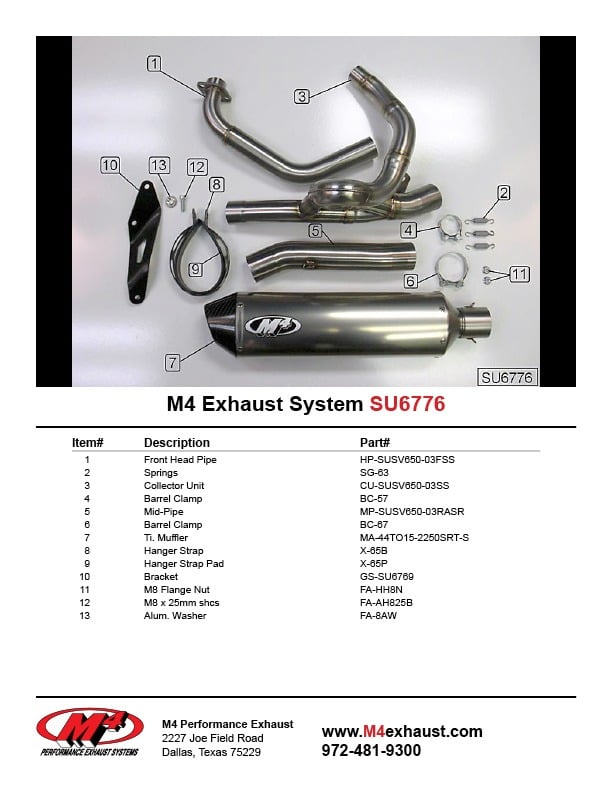M4 Exhaust 2004-10 Suzuki SV 650 Race Full System – Titanium