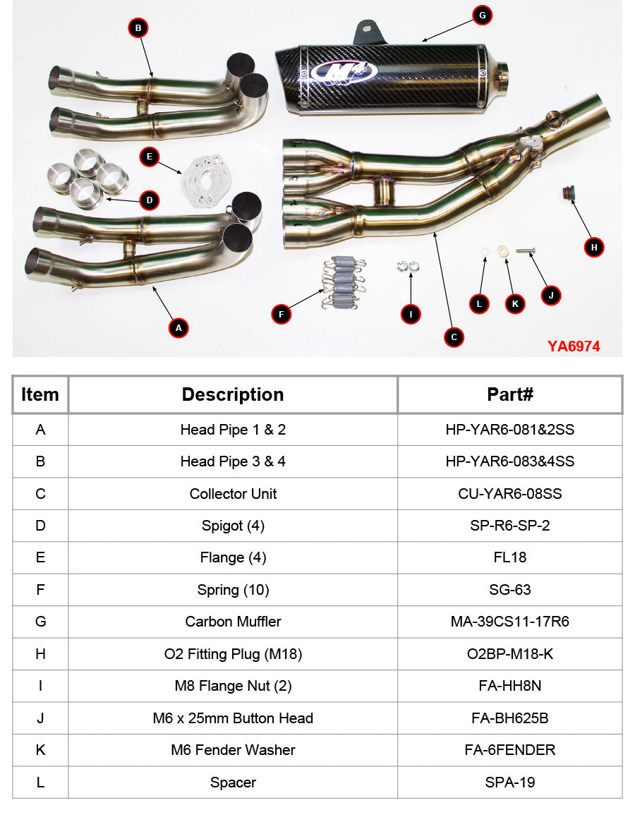 M4 Exhaust 2006-2020 Yamaha R6 Full System X96 Carbon