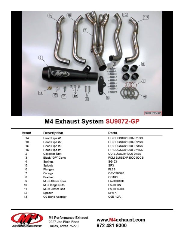 M4 Exhaust 2007-08 Suzuki GSXR 1000 GP Full System – Black