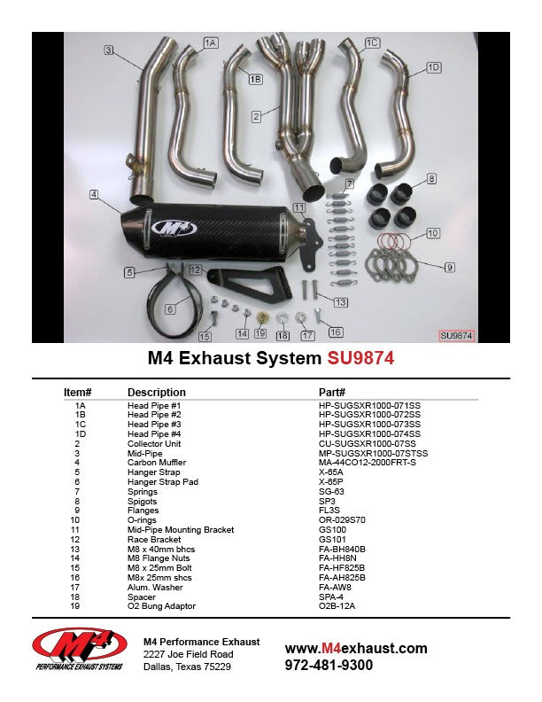 M4 Exhaust 2007-08 Suzuki GSXR 1000 Race Full System – Carbon