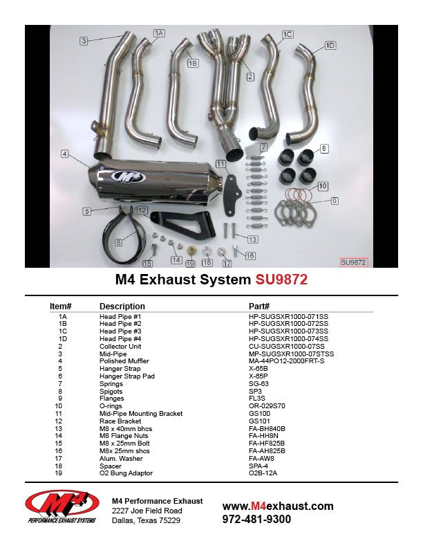 M4 Exhaust 2007-08 Suzuki GSXR 1000 Race Full System – Polished