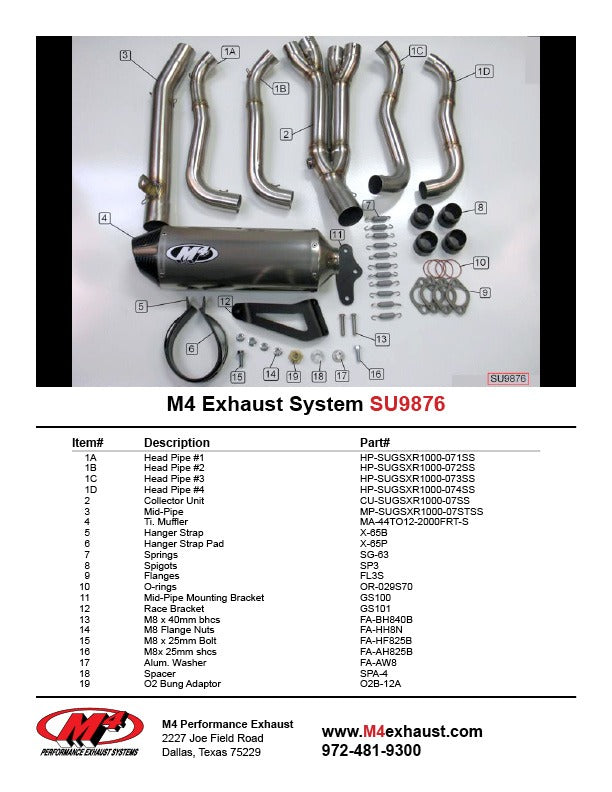M4 Exhaust 2007-08 Suzuki GSXR 1000 Race Full System – Titanium