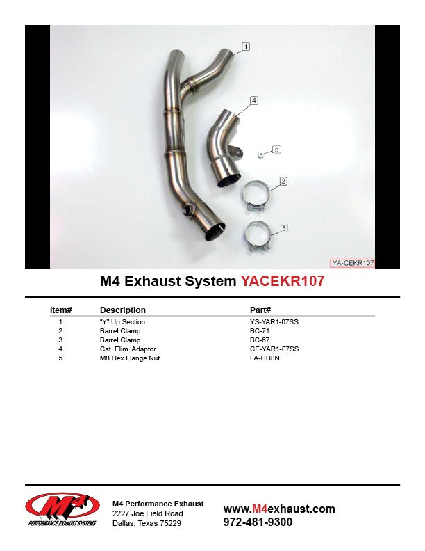 M4 Exhaust 2007-08 Yamaha R1 catalytic converter eliminator
