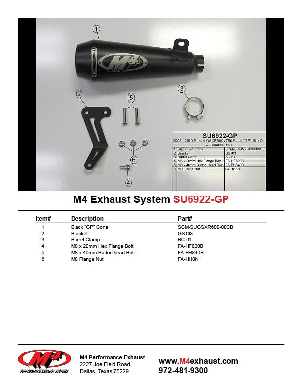 M4 Exhaust 2008-10 Suzuki GSXR 600/750 GP Slip On – Black