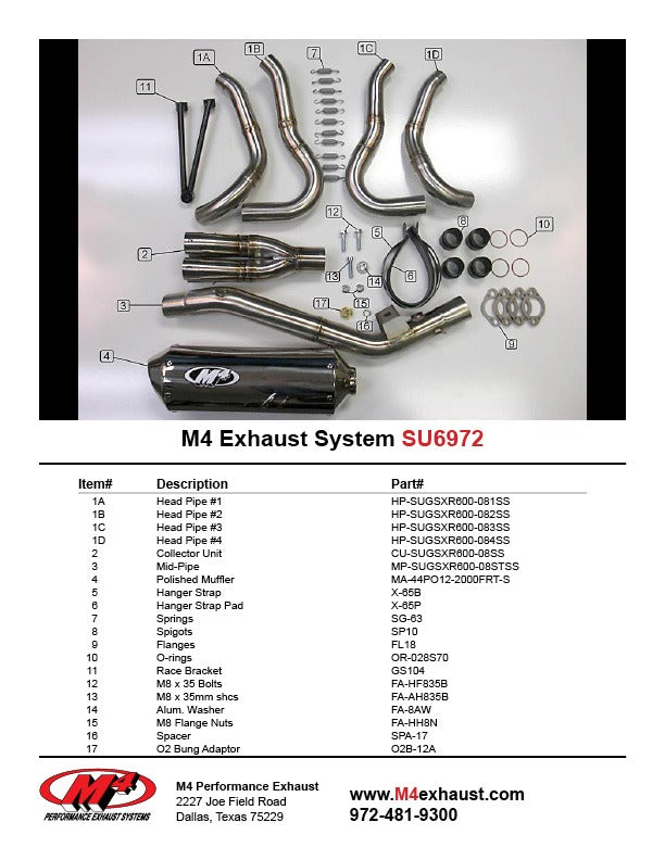 M4 Exhaust 2008-10 Suzuki GSXR 600/750 Race Full – Polished
