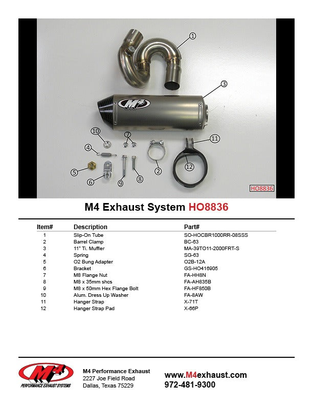 M4 Exhaust 2008-16 Honda CBR1000RR Slip-On Street Slayer Titanium