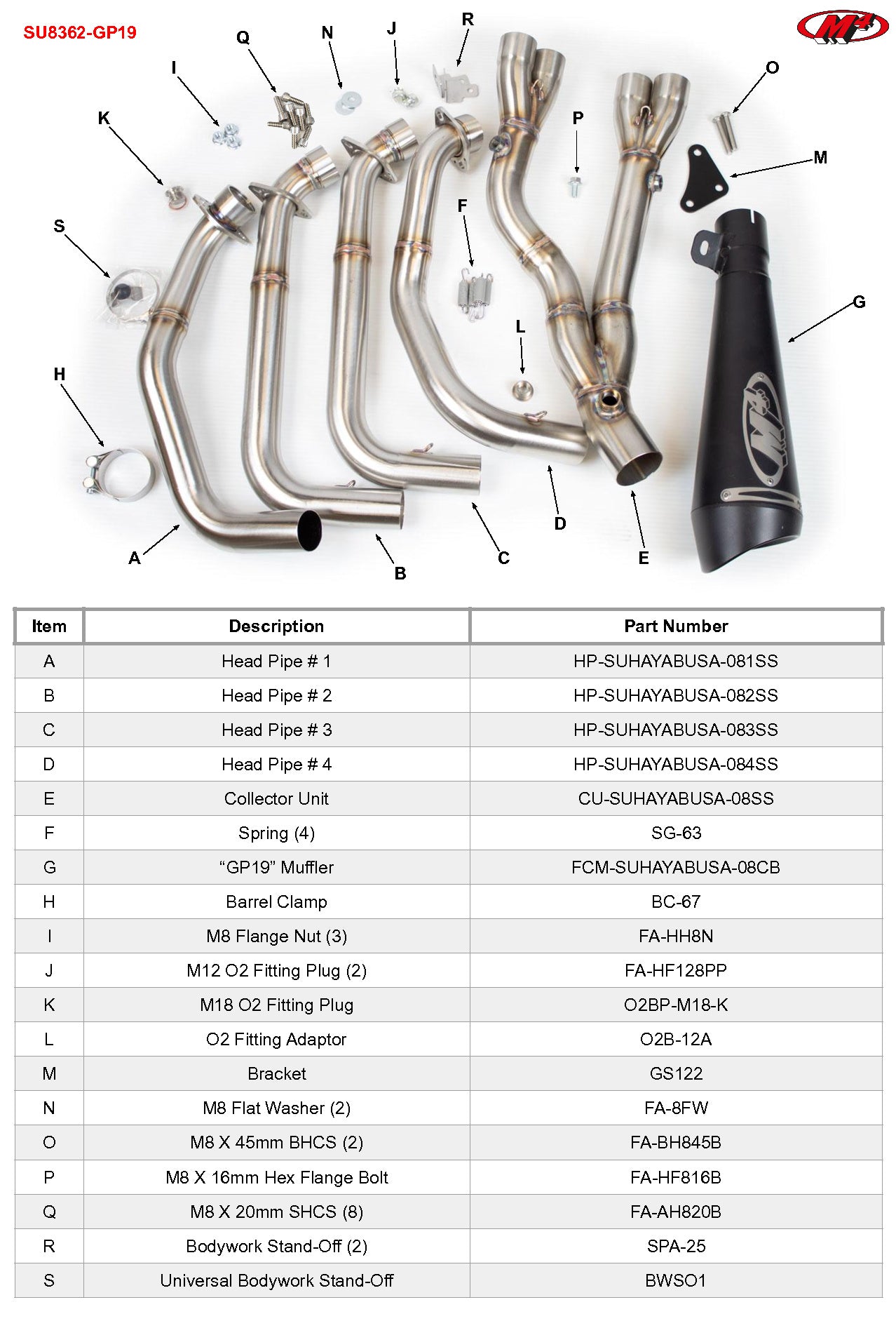 M4 Exhaust 2008-2026 Suzuki Hayabusa Full System GP19 Black
