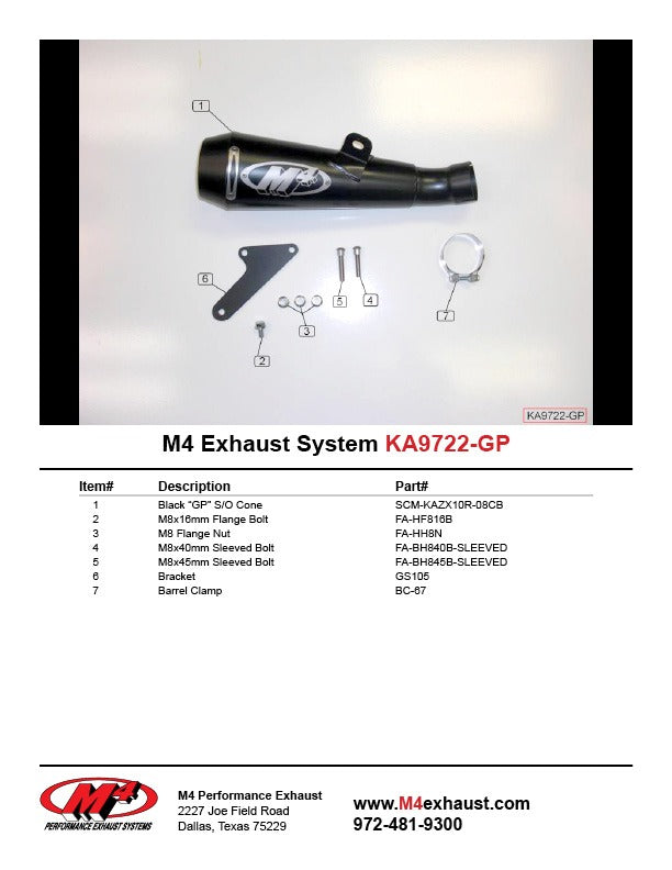 M4 Exhaust 2008 Kawasaki ZX10R GP Slip On System – Black