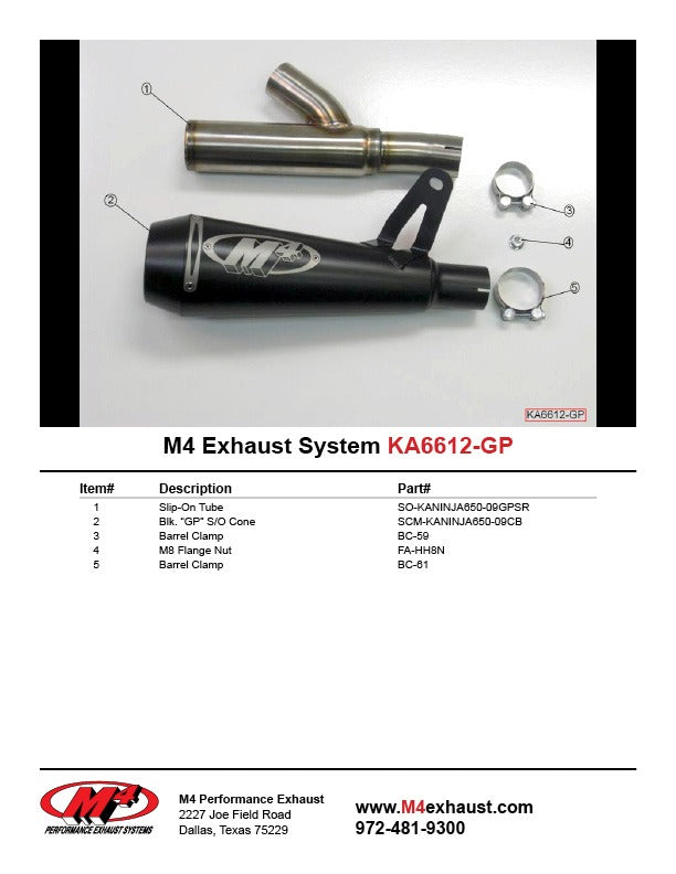 M4 Exhaust 2009-11 Kawasaki Ninja 650 GP Slip On – Black