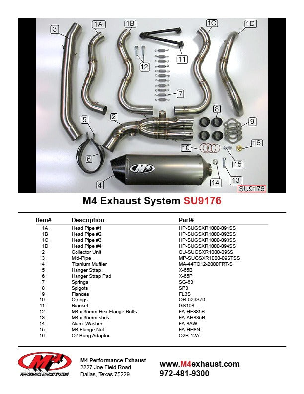 M4 Exhaust 2009-11 Suzuki GSXR 1000 Full System Stainless – Titanium