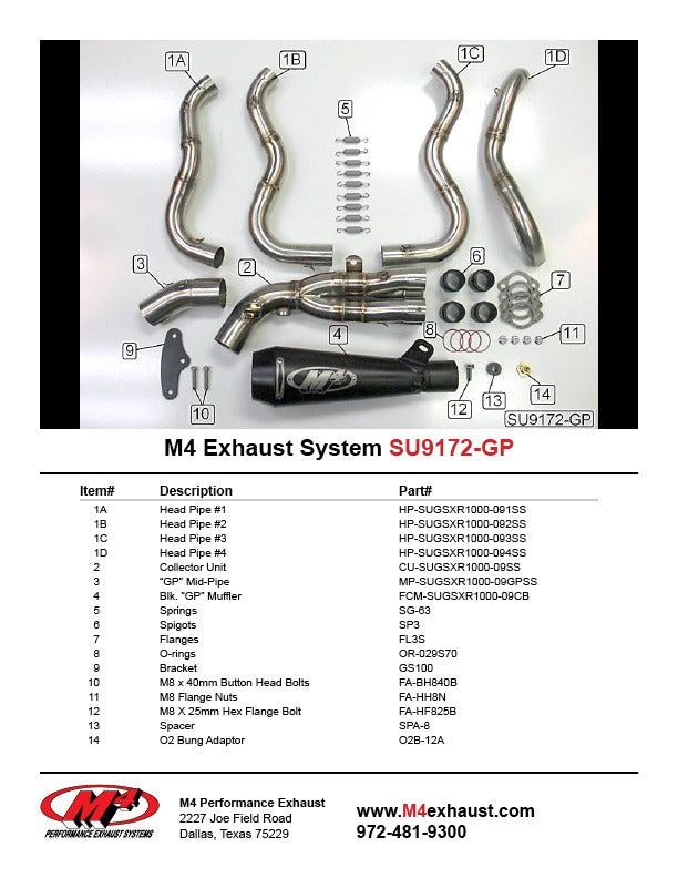 M4 Exhaust 2009-11 Suzuki GSXR 1000 GP Full System Stainless – Black