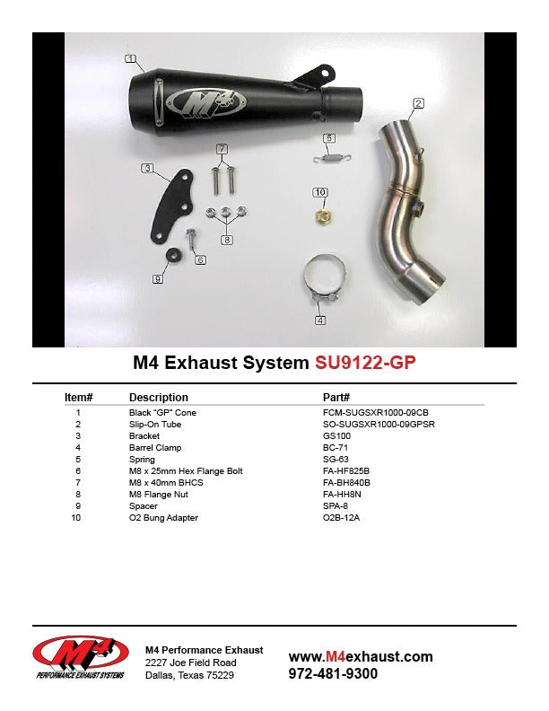M4 Exhaust 2009-11 Suzuki GSXR 1000 GP Slip On – Black