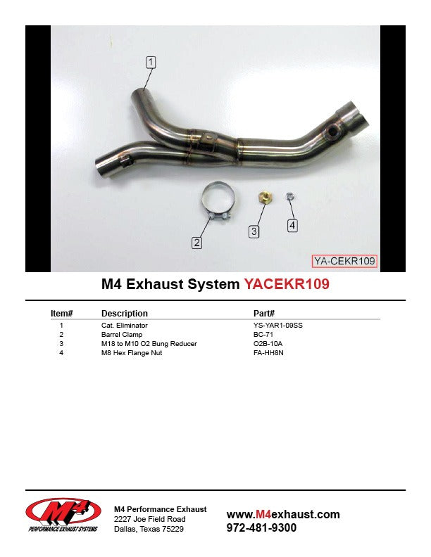 M4 Exhaust 2009-14 Yamaha R1 catalytic converter eliminator