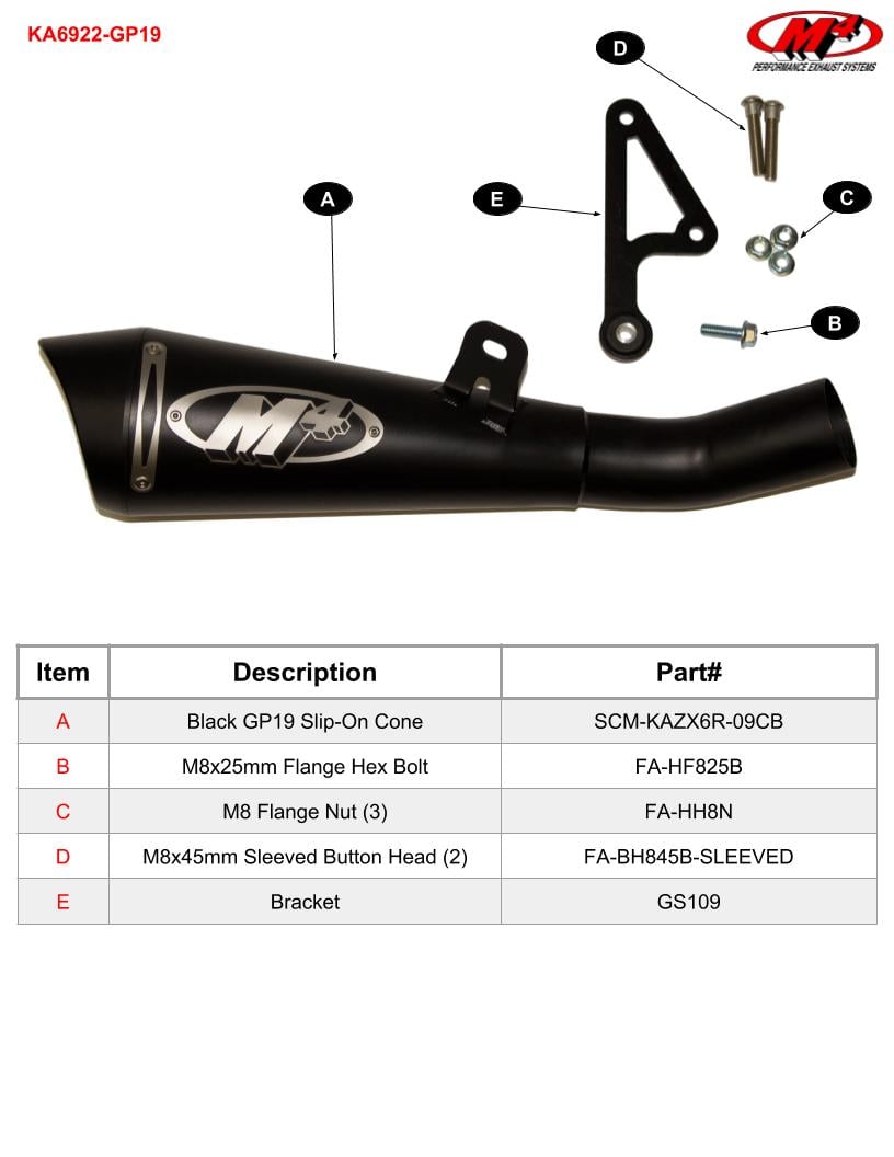 M4 Exhaust 2009-2026 Kawasaki ZX-6R Slip-On GP19 Black