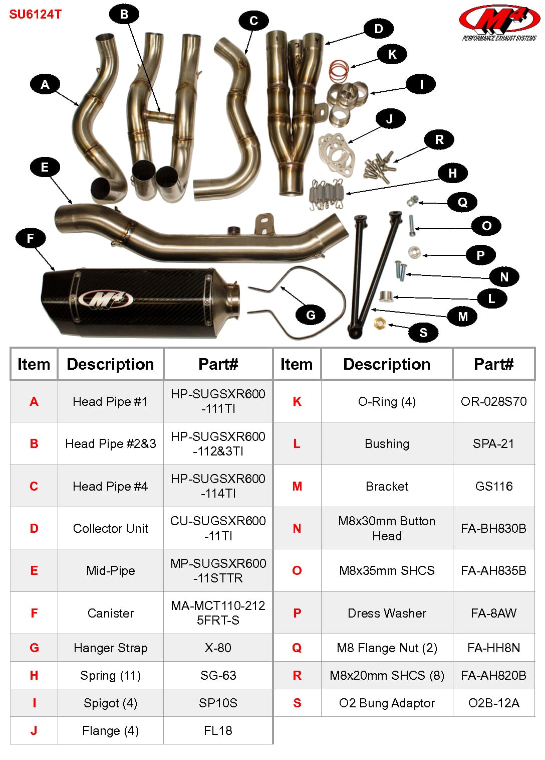 M4 Exhaust 2011-2026 Suzuki GSX-R600/750 Titanium Full System Tech1 Carbon