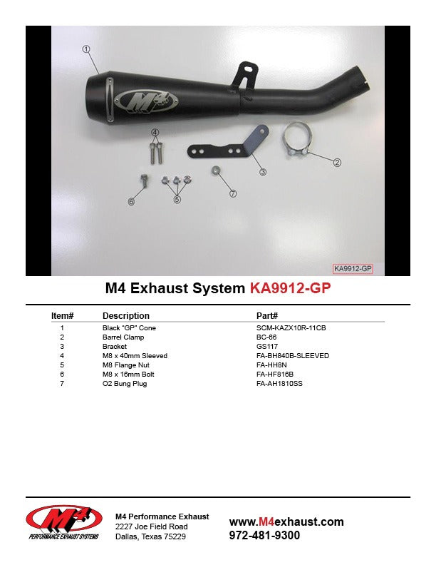 M4 Exhaust 2011 Kawasaki ZX10R GP Slip On – Black