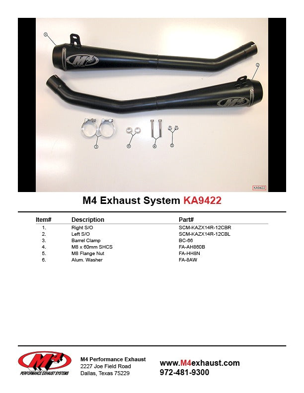 M4 Exhaust 2012-2026 Kawasaki ZX-14 Slip-On Dual Drag Black
