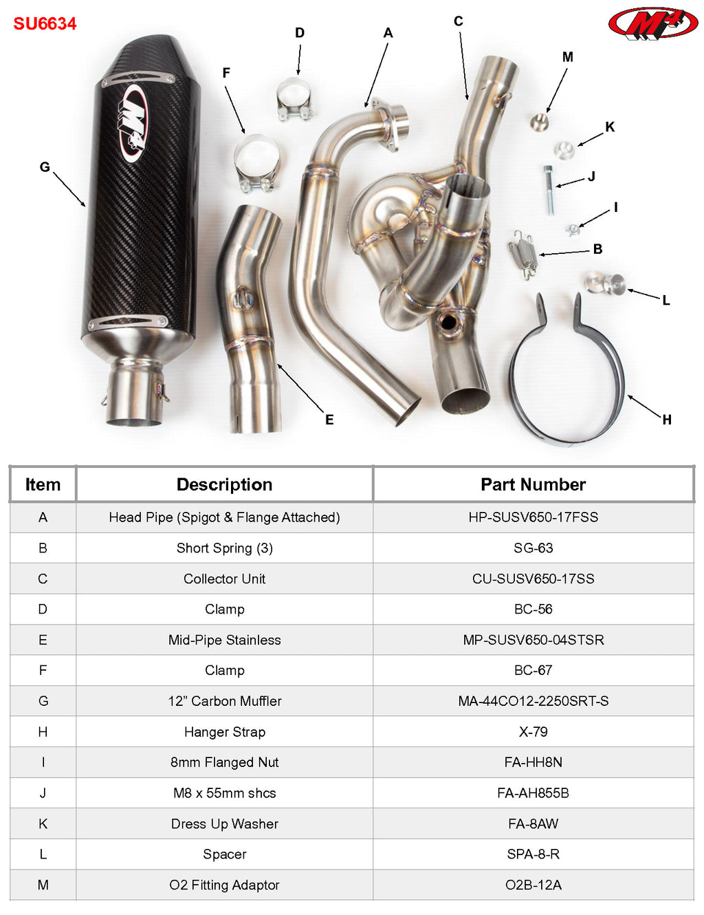 M4 Exhaust 2017-2022 Suzuki SV650 Full System Carbon