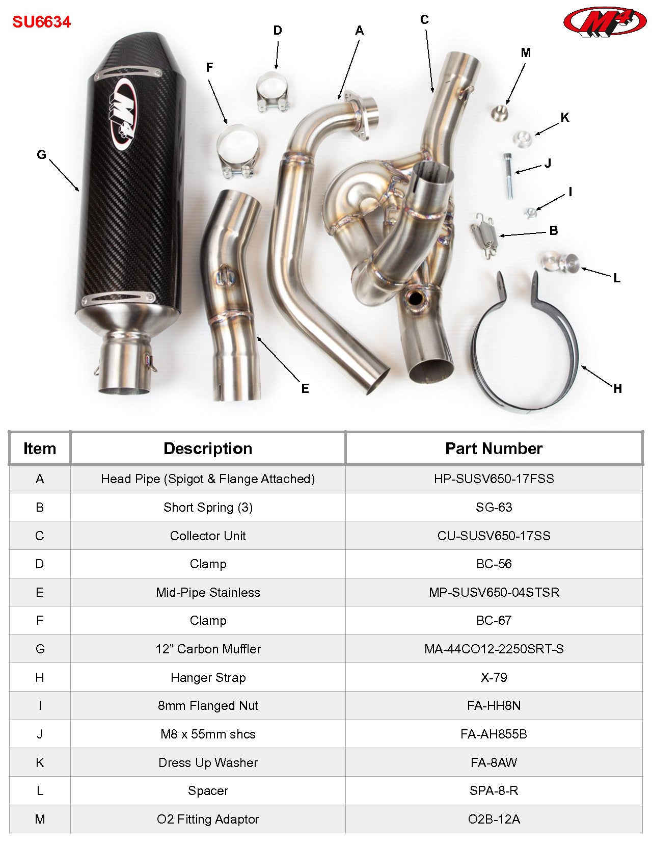 M4 Exhaust 2017-2022 Suzuki SV650 Full System Carbon