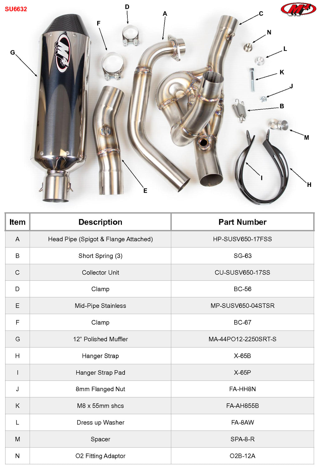 M4 Exhaust 2017-2022 Suzuki SV650 Full System Polished