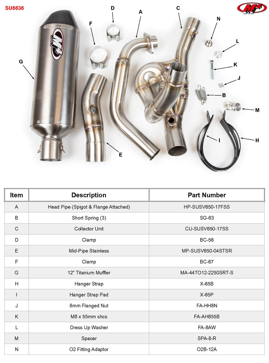 M4 Exhaust 2017-2022 Suzuki SV650 Full System Titanium