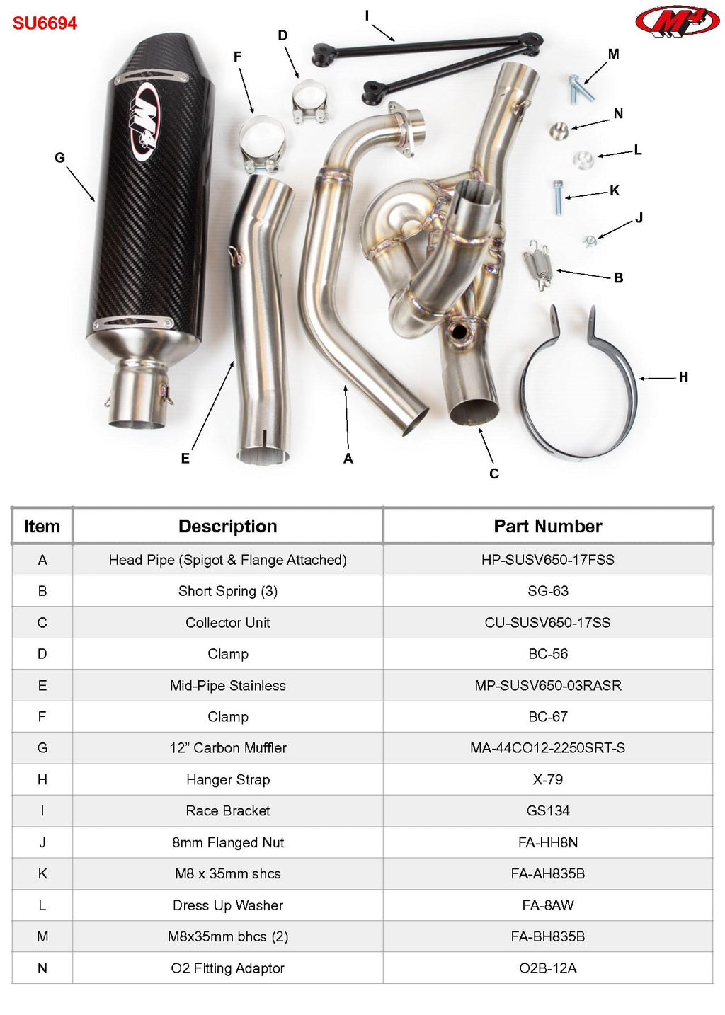M4 Exhaust 2017-2022 Suzuki SV650 Race Full System Carbon